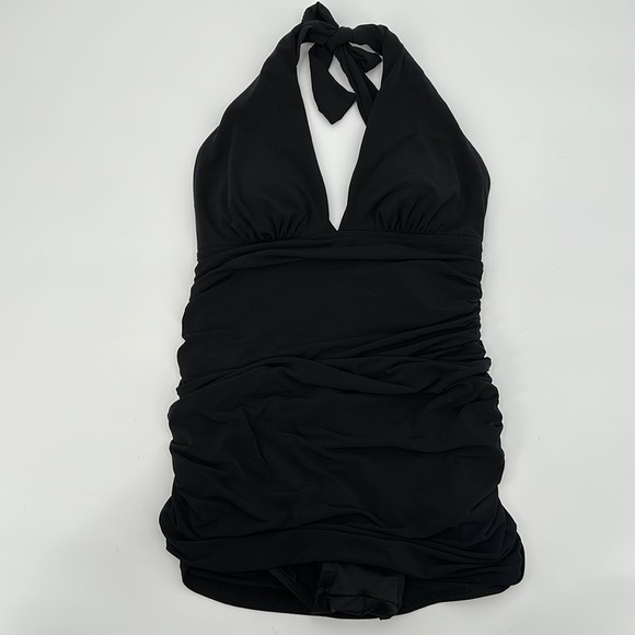 Magicsuit Black Halter Tie Shirred One Piece Yvonne Bathing Suit Size 10 - Picture 2 of 12